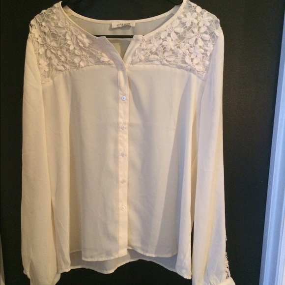 Cream Boutique Lace Detail Blouse Size L