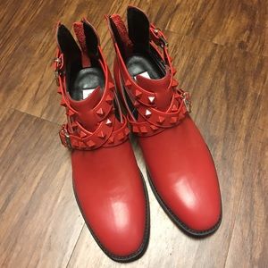 red ankle boots