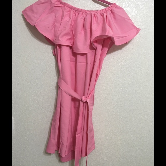 Pink Sleeveless Shoulder Off Dress - Picture 2 of 4