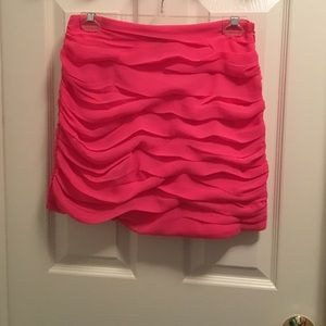 Hot pink ruched mini skirt from Bloomingdales