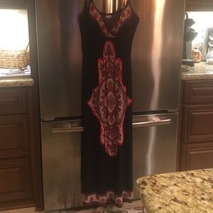 Long black summer dress with pattern, size L