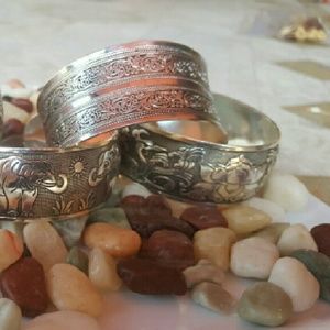 Bundle of 3 Tibetan Silver Cuff Bracelets