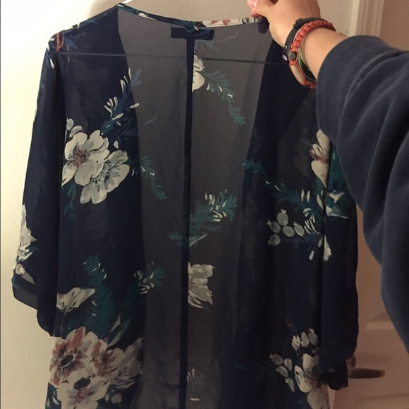 Black and floral sheer kimono