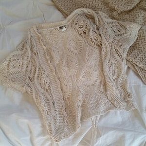 Sweet Kizz Sweaters - Beige Crocheted Shrug Sweet Kizz Sweaters - Beige Crocheted Shrug