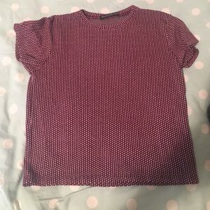 Maroon soft shirt, with small white diamonds