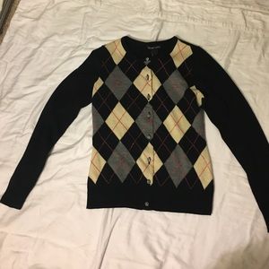 Black / red/ cream / grey checkered cardigan