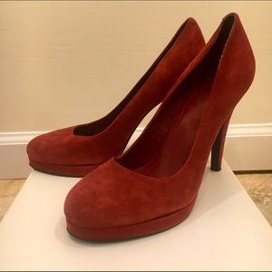 BCBGeneration red suede round toe platform heels