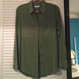 Equipment Button Down Blouse- Forest Green