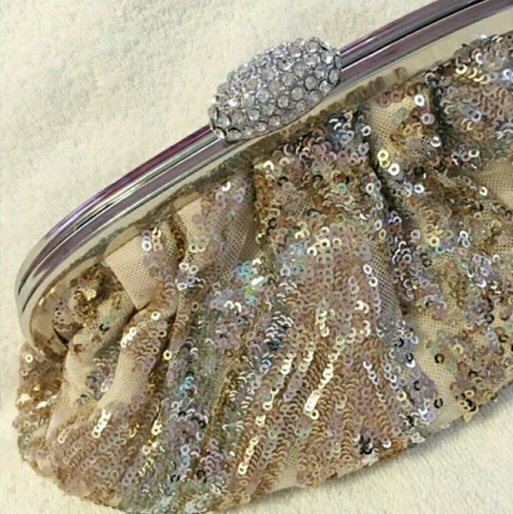 Gold sequin clutch