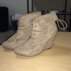 Wedged suede booties.