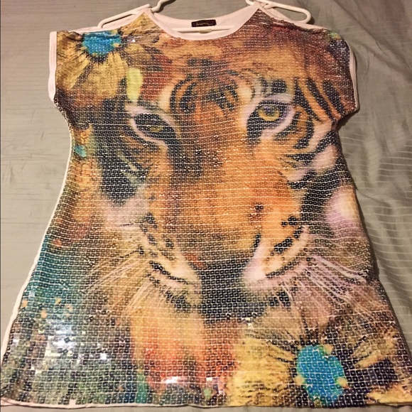 Sequin tiger print mini t-shirt dress
