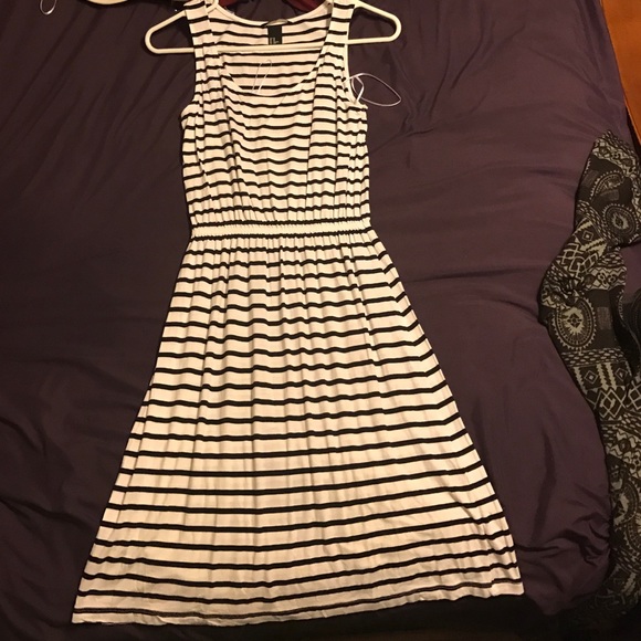 White striped dress with elastic waist
