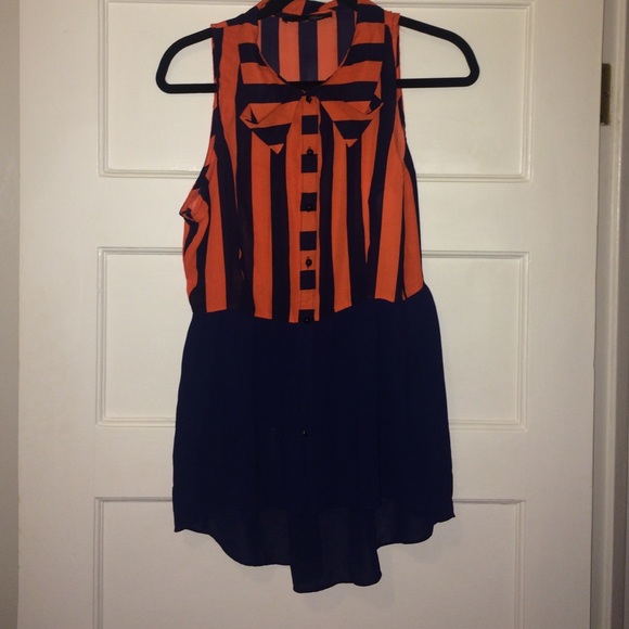 Navy & Burnt Orange Polyester Blouse