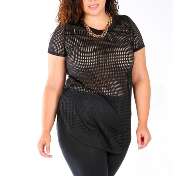 Plus size sexy black mesh top - Picture 1 of 3