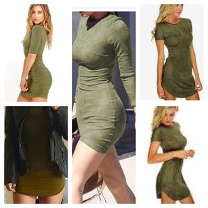 Faux suede olive dress