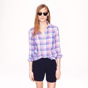 J Crew crinkle boy shirt in orchid plaid
