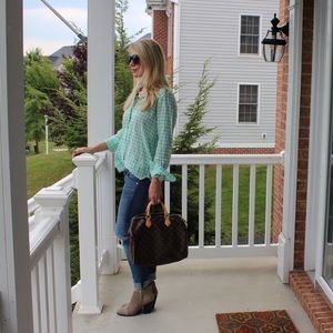 J Crew Mint Green Gingham Boy Shirt