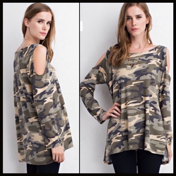Cold-shoulder Camo in Olive - Picture 3 of 8