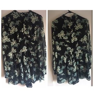 Topshop Floral Long Sleeve Romper