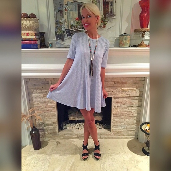 Dresses & Skirts - Baby blue ribbed swing dress💕