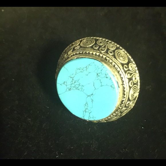 Oversized turquoise ring set in german silver