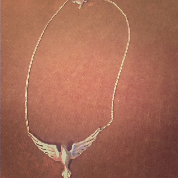 Silver free bird Fossil necklace