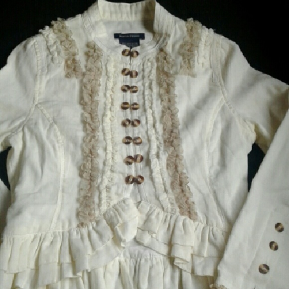 Beige Boston Proper Ruffled Casual Top