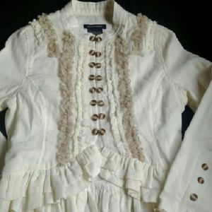 Beige Boston Proper Ruffled Casual Top