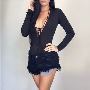 REPOSH black lux tassel body suit
