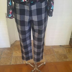 Black and white plaid ankle trousers