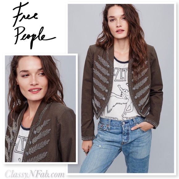 NWT FREE PEOPLE EMBELLISHED MILITARY JACKET - Picture 3 of 4