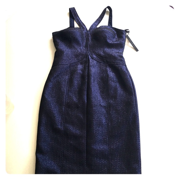David Meister Blue Metallic Cocktail Dress Sz10
