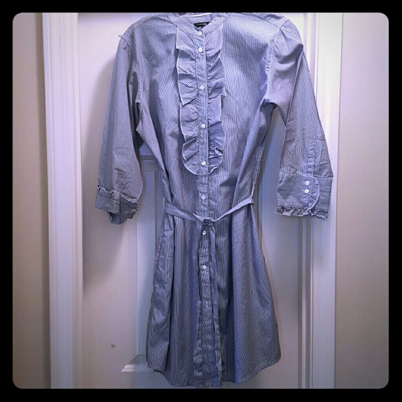 Blue and white pin stripped dress with pockets