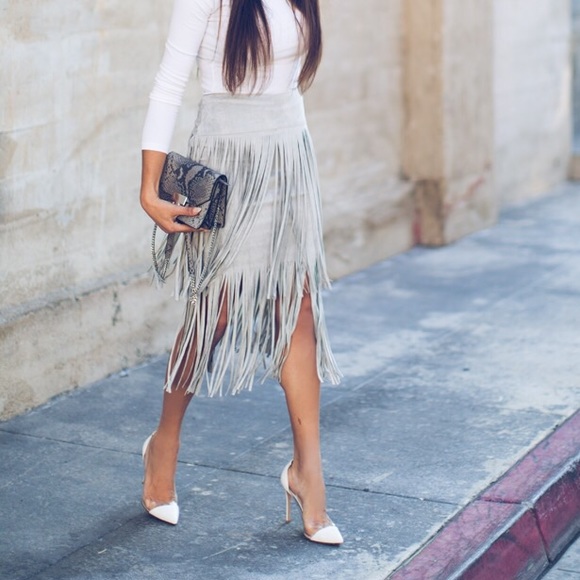 Lulus Dresses & Skirts - LULUS Grey Suede Fringe Skirt