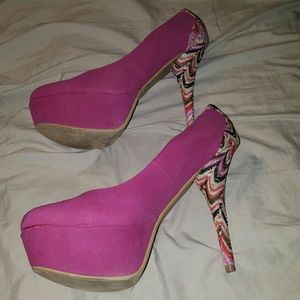 Pink platform with fabric on heal
