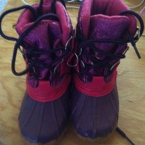 Purple and pink sparkle rain/ snow boots