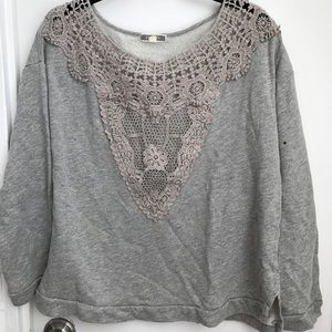 Grey Sweatshirt with Lacey Detail