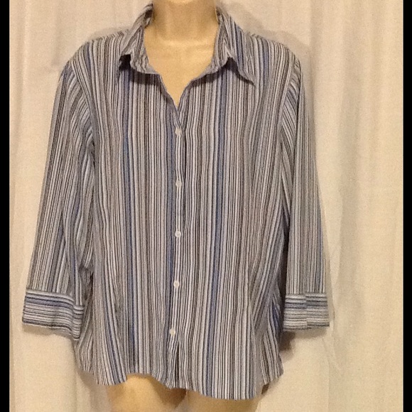 Croft & Barrow Blue White Striped Top L