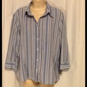 Croft & Barrow Blue White Striped Top L
