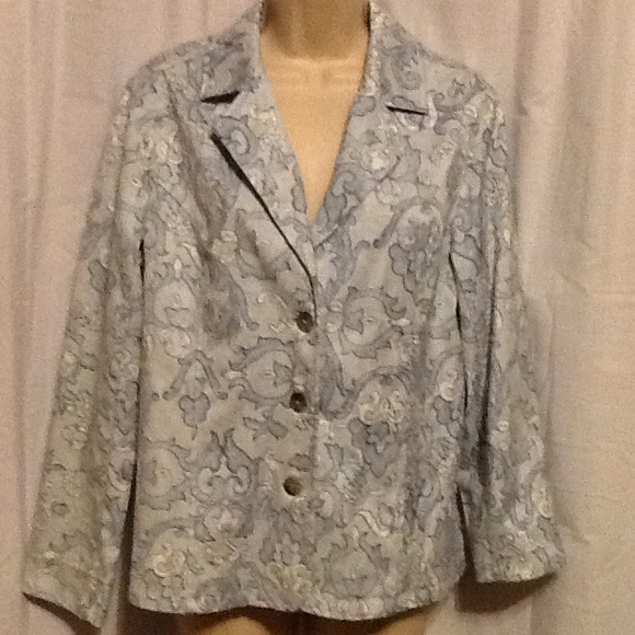 Coldwater Creek Floral Blue Blazer Jacket 12