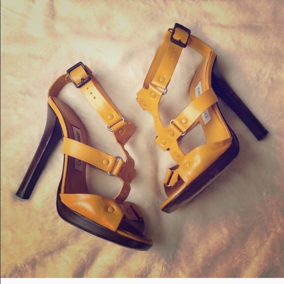 Jimmy Choo Prize Vachetta Yellow Leather Heels