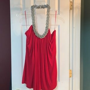 Red Halter with Silver Metal Neckline