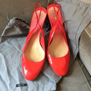 Miu Miu coral patent stiletto pumps