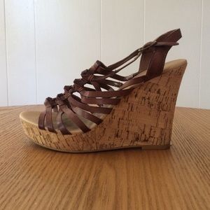 Brown strappy wedge sandals