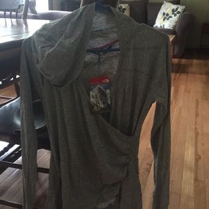 Long sleeve crossover hoodie t-shirt