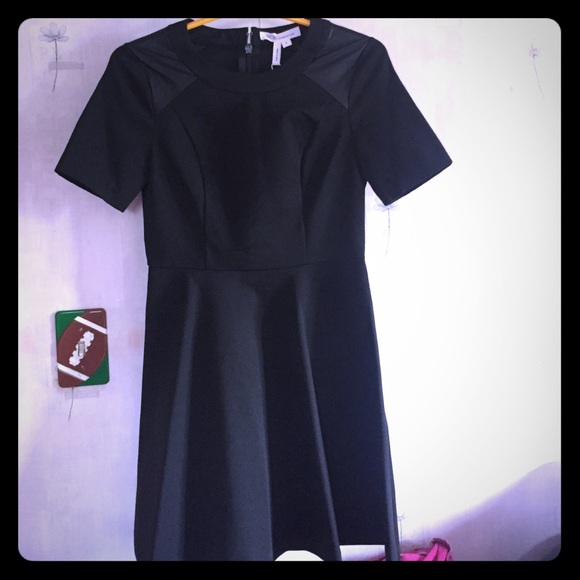 BCBG Faux leather yoke dress