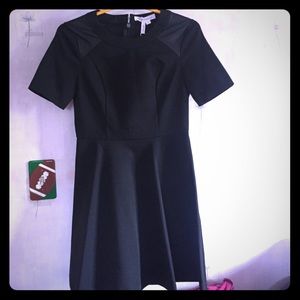 BCBG Faux leather yoke dress