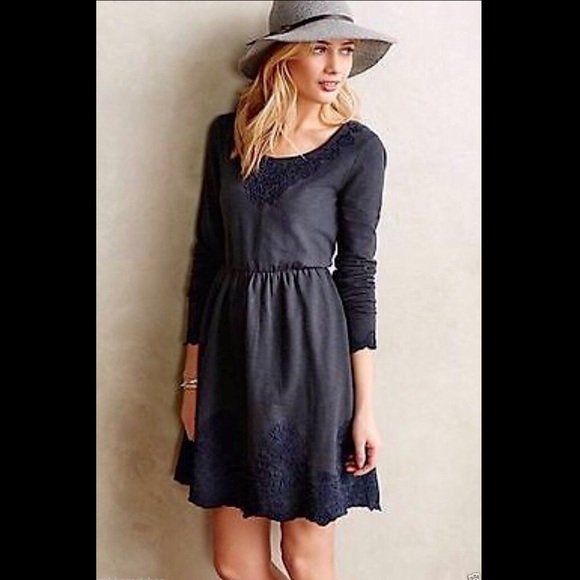 Anthropologie Dresses & Skirts - Anthropologie gray & blue embroidered  Dress" S