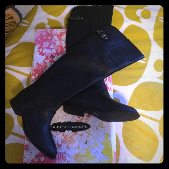 Chinese Laundry black leather OTK boots 8.5