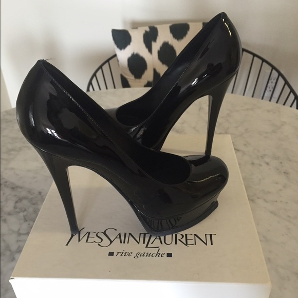 YSL Black Vitello Vernice Tribute 105 pumps